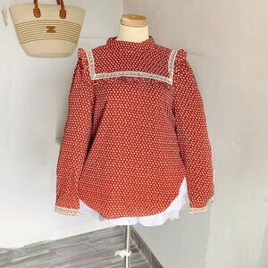 Vintage Style Polka Dot Lace Trim Blouse